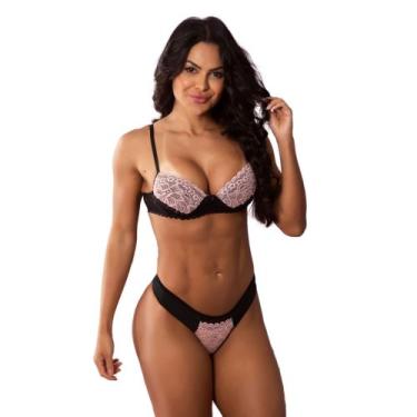 Imagem de Conjunto Sutiã com Bojo e Calcinha de Renda Feminina Sexy Colorido Ele