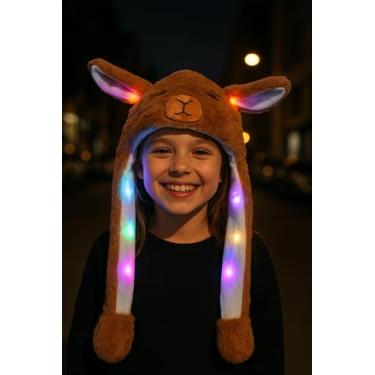 Imagem de Gorro de Capivara com Orelhas que Mexem, LED Colorido, Pelúcia Marrom