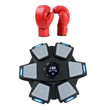 Imagem de oshhni Alvo de parede para máquina de boxe musical, almofada de soco, alvo de parede para boxe musical eletrônico com luvas, para prática em academia interna, Pretobrancoadultoluva