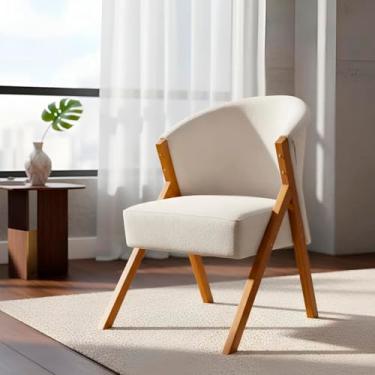 Imagem de Poltrona Para Sala Decorativa Cadeira Reforçada Para Recepção Sala De Espera Consultório Escritório Confortável You Bouclé Premium Bege Braça Amadeirada