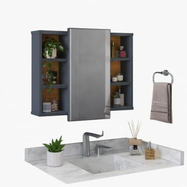 Imagem de Armário Banheiro com Espelho, Espelheira Armario Organizador para Banheiro com Prateleira Nicho(Cinza/Nature)