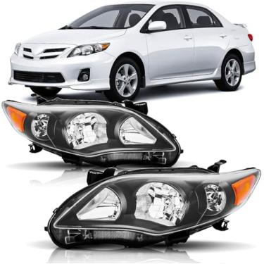 Imagem de Conjunto de faróis compatível com Toyota Corolla 2011 2012 2013 lâmpadas de cabeça lado do motorista e do passageiro, caixa preta âmbar