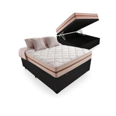 Imagem de Cama Box Baú Viúva 128 Tecido Sintético Preto Com Colchão Pillow Angel - Bello Box - Molas Ensacadas 62x128x188
