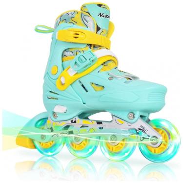 Imagem de Patins Infantil Regulável com Rodas Iluminadas para Iniciantes, Tam BR 30 a 34, Nattork, Azul Teal