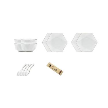 Imagem de Pratos de cerâmica simples e frescos são requintados e resistentes ao calor para uso doméstico - conjunto padrão "Lite" de 16 peças