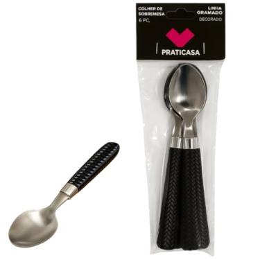 Imagem de Conjunto de 6 Colheres de Sobremesa em Aço Inox, Linha Gramado, Cor Preta