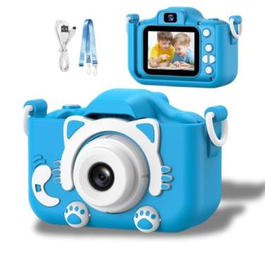 Imagem de Câmera Digital Infantil Gatinho Recarregável | Bateria recarregável USB | Gravação de Fotos e Vídeos HD | Design Seguro e Resistente | Antichoque | Presente Educativo e Divertido - Rosa ou Azul (Azul)