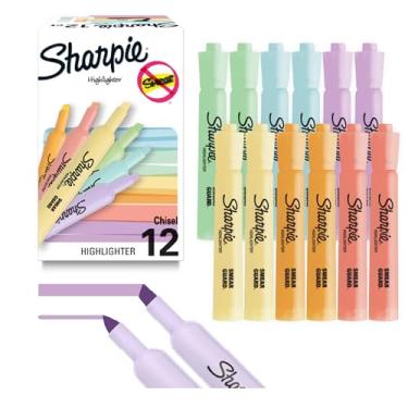 Imagem de Sharpie Marcadores de tanque cores pastel suaves com ponta de cinzel, 12 unidades