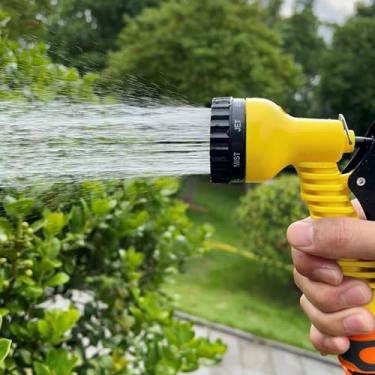 Imagem de Pistola de água de mangueira de jardim, bocal de mangueira de jardim ajustável, bocal de irrigação de alta pressão portátil, 7 padrões para pistolas de pulverização de lavagem de carro (amarelo)