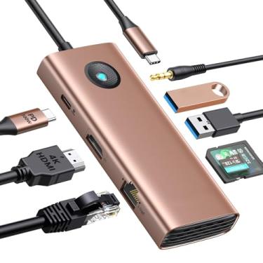 Imagem de Hub USB C, estação de ancoragem USB C 8 em 1 com HDMI 4K, entrega de energia de 100W, 2 portas USB de 5 Gbps, SD e TF, áudio de 3,5 mm, adaptador multiportas Gigabit Ethernet tipo C para Windows Mac