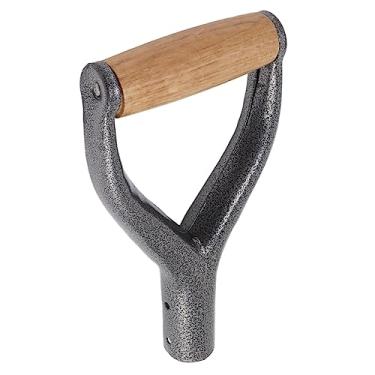 Imagem de aqxreight Alça Em Forma de Y Com Diâmetro Interno de 12,22 pol. Alça de pá de Substituição Com Punho de Madeira para Ferramenta de Escavação de Jardim Vermelho e o Furo na Montagem do Furo (Prata)