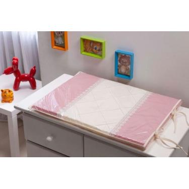 Imagem de Trocador para comoda de Bebê Rose Liso com Palha Marfim Guippir Luxo Q