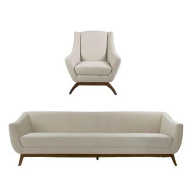 Imagem de Conjunto Milano Sofá 3 lugares E Poltrona Em Veludo Bege - Larbelle