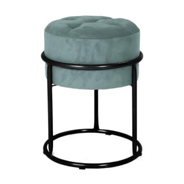 Imagem de Puff Argola Banqueta Ferro Estofada Penteadeira Decoração Quarto Sala Bancada Cadeira Moderno Pufe(Verde Água/Preto)