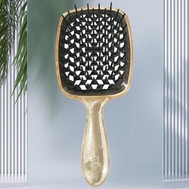 Imagem de Escova de cabelo penteada de favo de mel escova curvada ventilada de secagem por sopro para mulheres e homens, escovas de cabelo desembaraçadoras para cabelos cacheados secos molhados e grossos preto