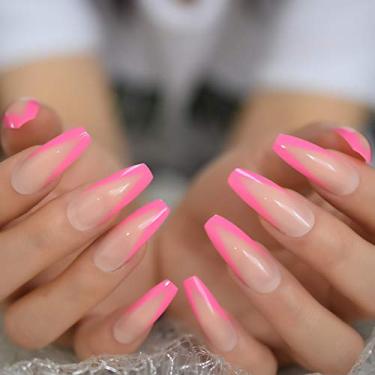 Imagem de 1 kit de decoração de unhas para prensa de caixão, inclui 1 conjunto de pontas de unhas falsas extralongas rosa nude francês, mini lima, adesivo de unha, bastão de madeira