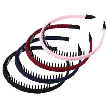Imagem de 4 faixas de cabelo femininas para pente de dentes, faixas de cabeça antiderrapantes, faixa de cabelo feminina, vinho, preto, rosa, azul marinho