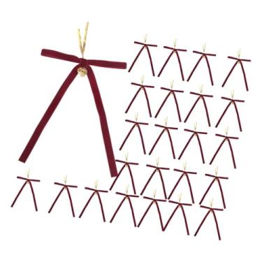 Imagem de oshhni Conjunto de 24 Laços de Natal com Sinos para Enfeites de Árvore de Natal, Guirlandas e Decoração para Sala de Estar, Casamento e Porta de Entrada, Vermelho Escuro