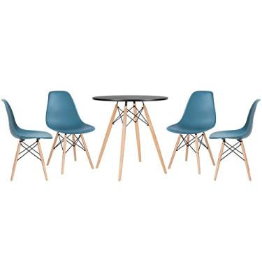 Imagem de Loft7, Kit - Mesa redonda Eames 70 cm preto + 4 cadeiras Eiffel Dsw Turquesa