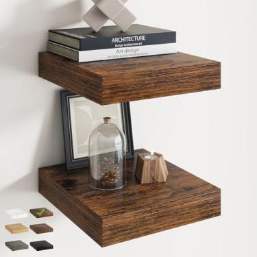 Imagem de Prateleiras flutuantes quadradas de 30 cm para parede, pacote com 2, prateleiras de banheiro de grão de madeira de 30 cm D com suportes invisíveis, fácil instalação, prateleiras de armazenamento de