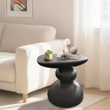 Imagem de CDDUOLA Mesa de canto moderna de resina, mesa lateral de sofá irregular para interior e exterior, pequena mesa de centro em forma de pedra redonda para sala de estar, quarto, varanda, jardim, quintal