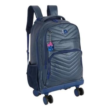 Imagem de Mochila Escolar De Carrinho G Crinkle Metalizado Up4you Cor Azul MC491