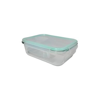 Imagem de Pote de Vidro Borosilicato com Tampa Hermética, Retangular Transparente, 1040ml, Vedação em Silicone Verde, para Armazenamento de Alimentos, 19x14x6.5cm