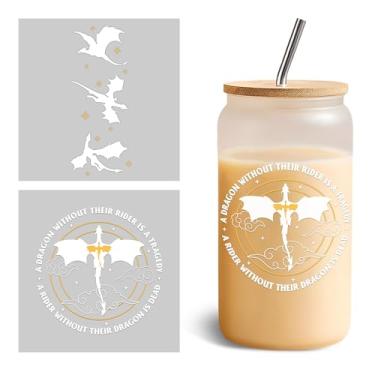 Imagem de Conjunto de 2 peças A Dragon Without A Rider is A Tragedy UV DTF Cup Wraps for 473.6 g Glass Fourth Wing, decalque de transferência a frio para copos de vidro ACOTAR Dragon Fantasy, presente de Natal