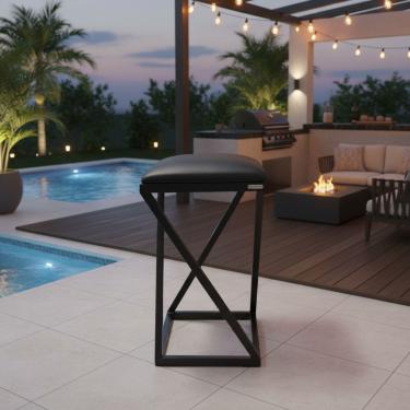 Imagem de Banqueta Design Industrial Sem Encosto Pés Z Preto