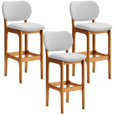 Imagem de Kit 3 Banquetas Alta Betta Imbuia Linho Cinza