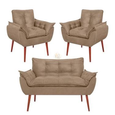 Imagem de Kit Namoradeira Decorativa 2 Poltronas Decorativas Vit Decor Suede Beg