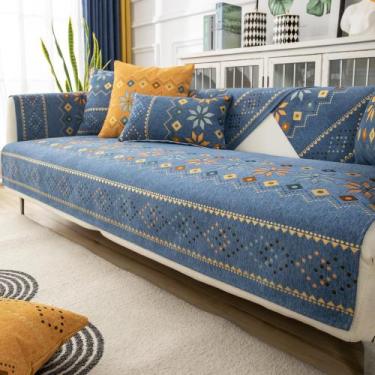 Imagem de Capa de sofá Rosygulls Boho Chenille para sofá azul de 4 lugares