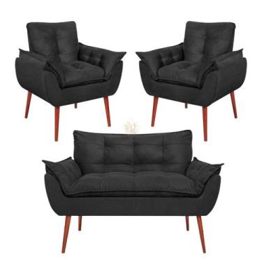 Imagem de Kit Namoradeira Decorativa 2 Poltronas Decorativas Vit Decor Suede Beg