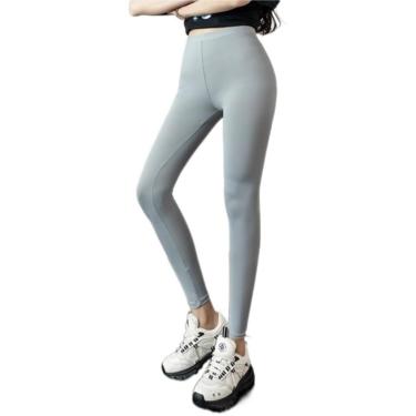 Imagem de Leggings De Seda De Gelo De Verão Para Mulheres Agasalhos De Seção Fina Tamanho Grande Calças Elásticas Slim Cintura Alta Ioga Nove Pontos Calças, 2050 Navy Blue Black, One Size