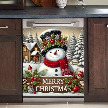 Imagem de BVBOX Capa magnética de Natal para lava-louças 58 cm x 66 cm, capas magnéticas reutilizáveis para geladeira, ímãs de lava-louças, capa decorativa para porta de geladeira, painel adesivos (homem de