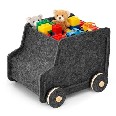 Imagem de QUEENLINK Caixa de armazenamento de brinquedos com rodas para crianças, caixa organizadora de brinquedos de feltro macio, grande capacidade, baú de armazenamento multifuncional para berçário, sala de