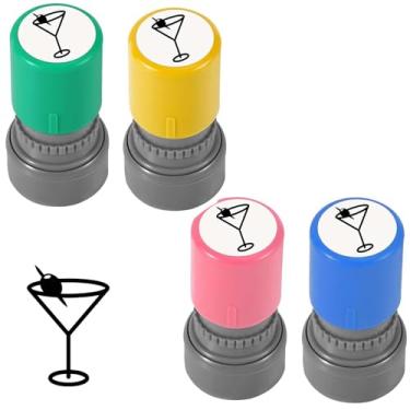 Imagem de Pacote com 4 carimbos Martini, carimbo de mão de borracha autotintado de plástico premium de 4 cores, carimbo de vidro Martini para festas, festivais, pubs e eventos