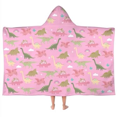 Imagem de gdhiybf Toalhas com capuz de dinossauro para crianças 76.2 cm x 127.0 cm toalha de praia macia absorvente infantil para natação piscina vestível banho poncho envoltório para meninas crianças crianças
