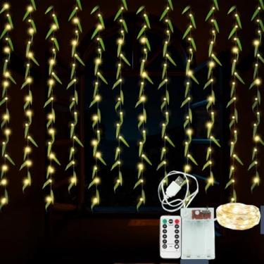 Imagem de 12 peças de videiras falsas de 2,5 m, guirlanda de videira artificial com luz de fada, 100 luzes de cordão de LED com controle remoto, trepadeiras falsas para casa, quarto, jardim, festa, casamento