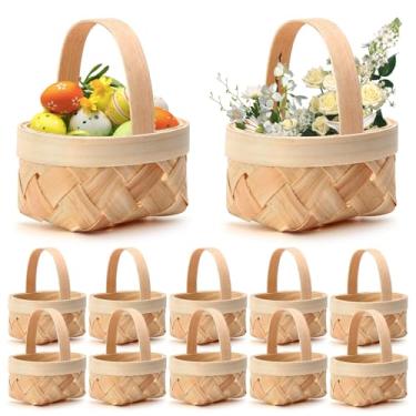 Imagem de 24 peças de mini cesta de piquenique com alça, cesta pequena de madeira de morango com alça para festa de casamento, decoração de fazenda