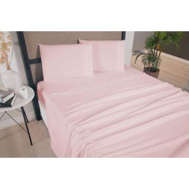 Imagem de Versatile Jogo de Lençol 4 Peças, Micropercal 300 Fios, Ponto Palito, para Cama Casal, Queen e King (Rosê, Casal Padrão: 1,88mx1,38mx30cm)
