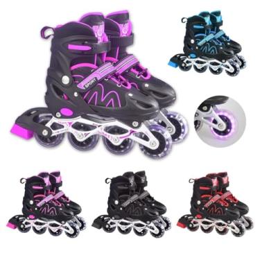 Imagem de Patins Roller Ajustável Inline 4 Rodas Adulto Rodinha Led (Roxo, G - 37 ao 40)
