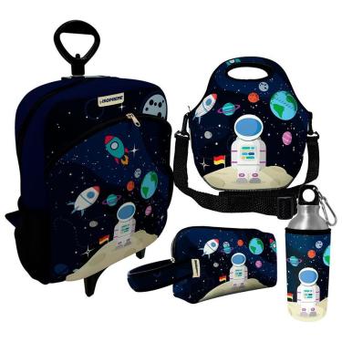 Imagem de Kit Escolar Infantil Mochila de Rodinha + Lancheira Térmica + Necessaire Plus + Squeeze de Alumíni-Unissex