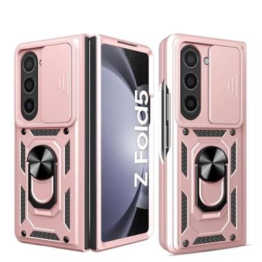 Imagem de Asuwish Capa de telefone para Samsung Galaxy Z Fold 5 5G 2023 com capa de câmera deslizante e protetor de tela de vidro temperado suporte rígido anel suporte acessórios de celular híbrido ZFold5 Z5 G
