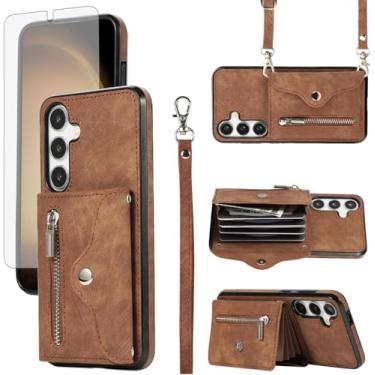 Imagem de Asuwish Capa de telefone para Samsung Galaxy S25 FE 5G capa carteira e protetor de tela de vidro temperado com alça transversal de pulso cordão suporte para cartão de crédito S 25 EF S25FE 25S 25FE