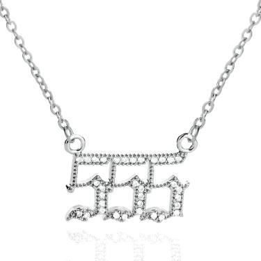 Imagem de Colar Angel Number para mulheres 18K banhado a ouro cristal pingente de aço inoxidável prata numerologia joias 11 222 333 444 555 666 777 888 999 Números da sorte Presente personalizado para mãe e filha, Adjustable, Aço inoxidável, Zircônia cúbica