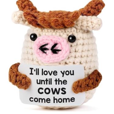 Imagem de Presente romântico I Love You Positive Crochet Cow – Linda meia de Natal para ele, sua esposa, marido, namorada, namorado, presente para Dia dos Namorados, aniversário, surpresa