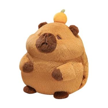 Imagem de Peluches Capivara, Bicho de Pelúcia Capivara | Brinquedos macios de capivara com chapéu laranja,Travesseiro de boneca de bichos de pelúcia com bolsos laterais para aniversário, crianças, decoração de