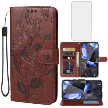 Imagem de Vavies Capa para Pixel 10, capa carteira Pixel10 Pro com protetor de tela de vidro temperado, capa de celular flip de couro floral com suporte para cartão de crédito para Google Pixel10 Pro marrom