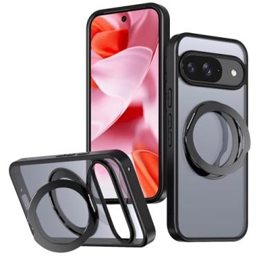 Imagem de Capa magnética giratória de 360° com suporte resistente para Google Pixel 9, capa fina com tela de vidro temperado 9H e protetor de lente da câmera [apto para MagSafe] (para Google Pixel 9)